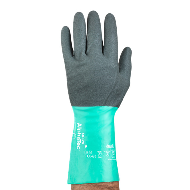 KEMSKYDDSHANDSKE ANSELL 58-128 GRÖN/SV GRANULERAD STL 9 | Beijerbygg Byggmaterial